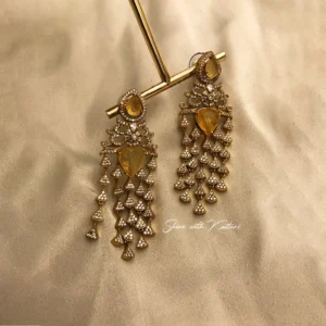 Golden Citrine Cascade Polki Statement Earrings