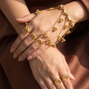 Golden Crescent Charm Hand Harness Bracelet Set