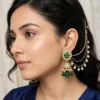 Green Kundan Jhumka Pearl Ear Chain
