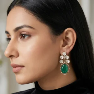 Green Polki Drop Statement Earrings