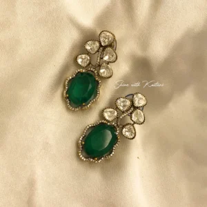 Green Polki Drop Statement Earrings