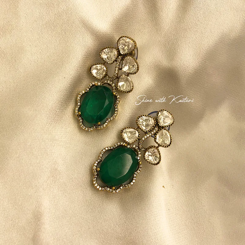 Green Polki Drop Statement Earrings