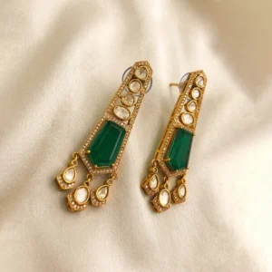 Alternative view of Emerald Cut Stone Polki Drop Earrings