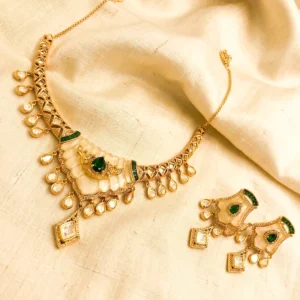 Alternative view of Ivory Kundan Polki Necklace Set with Statement Earrings