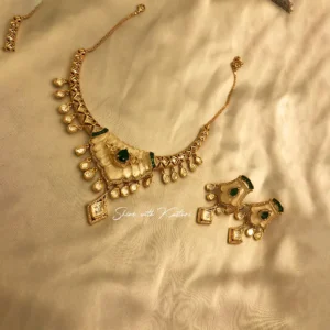 Ivory Kundan Polki Necklace with Statement Earring