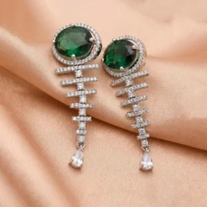 Jetty Long AD Stone Statement Earrings, Green