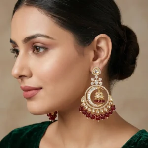 Kundan Chandbali Jhumka Earrings