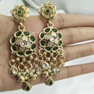 Royal Kundan Green Choker Necklace Set - Image 3