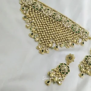 Royal Kundan Green Choker Necklace Set - Image 4