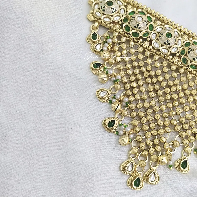 Royal Kundan Green Choker Necklace Set - Image 2