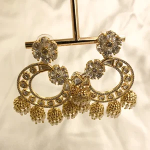 Alternative view of Kundan Floral Chandbali Earrings with Pearl Drops