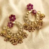 Kundan Floral Chandbali Earrings, Pink