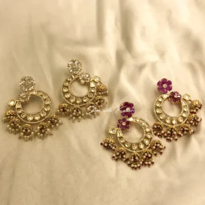 Kundan Floral Chandbali Earrings with Pearl Drops