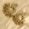 Kundan Floral Chandbali Earrings with Pearl Drops, Golden