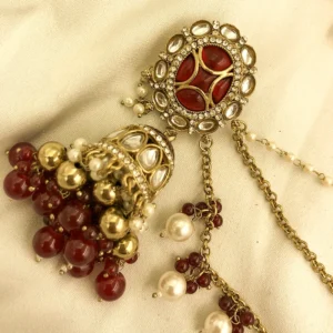 Kundan Jhumka Pearl Ear Chain