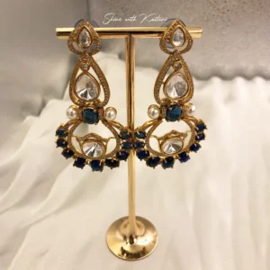 Kundan Polki Chandbali Earrings, Blue