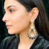 Kundan Polki Chandbali Earrings with Pearl Drops