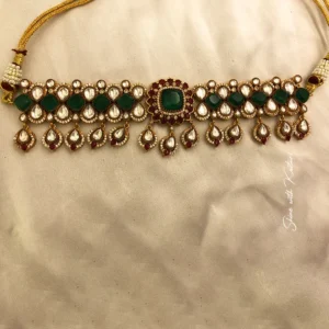 Kundan Polki Choker Necklace Set, Green