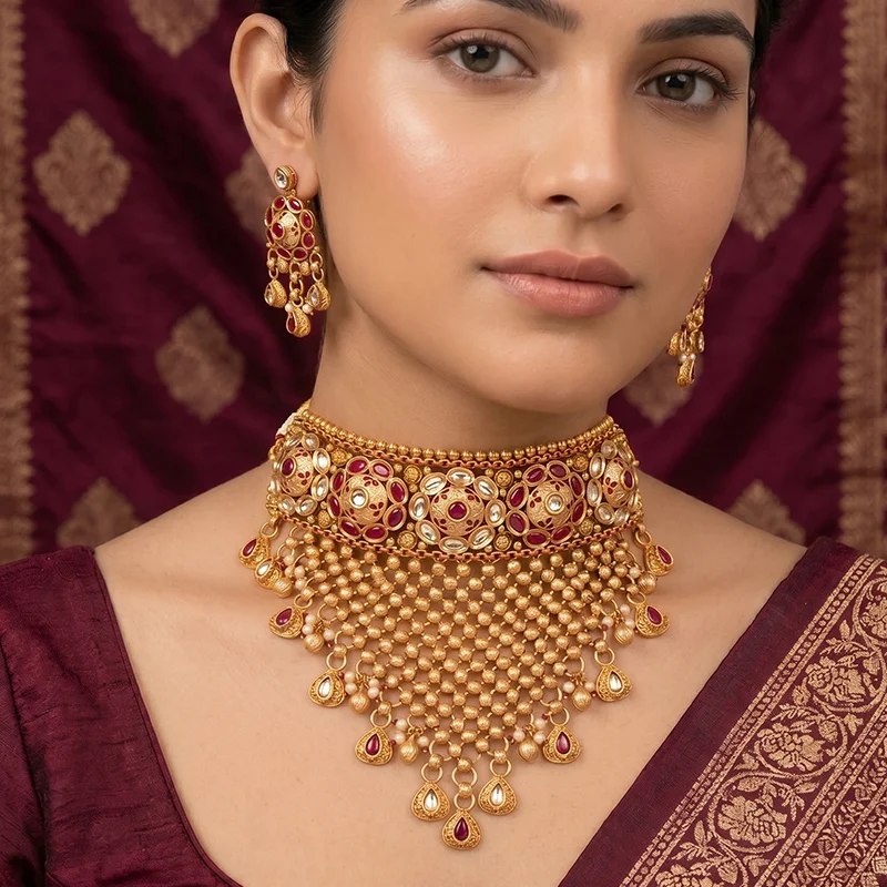 Kundan Ruby Choker Necklace Set