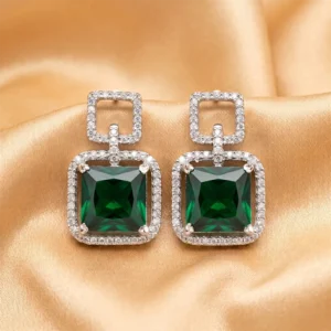 Midnight Emerald Square Drop Earrings