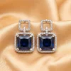 Midnight Sapphire Square Drop Earrings