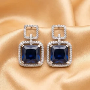Midnight Sapphire Square Drop Earrings