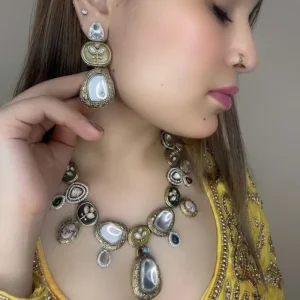 Alternative view of Vintage Polki Charm Necklace Set with Earrings