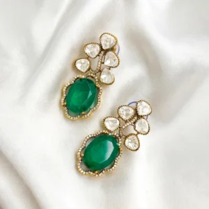 Alternative view of Green Polki Drop Statement Earrings