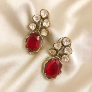 Alternative view of Ruby Polki Drop Statement Earrings