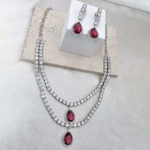 Alternative view of Ruby Radiance Double Layer Necklace Set