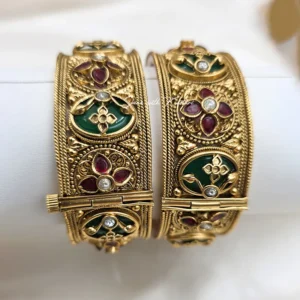 Alternative view of Rajwadi Meenakari Kundan Gold Bangles Set