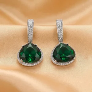 Rhea CZ & Stone Statement Earrings, Green
