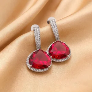 Rhea CZ & Stone Statement Earrings, Ruby
