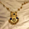 Royal Antique Gold Pendant Necklace with Dark Blue Stones