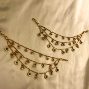 Royal Green Stone Layered Ear Chain