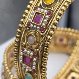 Alternative view of Royal Heritage Kundan Polki Gold Bangles Set