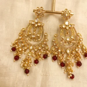 Alternative view of Royal Kundan Chandbali Earrings with Ruby Bead Drops