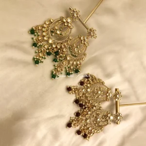 Royal Kundan Chandbali Earrings with Bead Drops