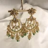 Royal Kundan Chandbali Earrings with Green Bead Drops
