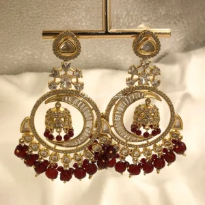 Royal Kundan Chandbali Jhumka Earrings with Ruby Drops