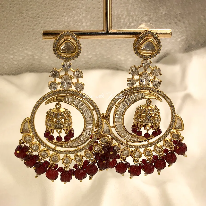Royal Kundan Chandbali Jhumka Earrings with Ruby Drops