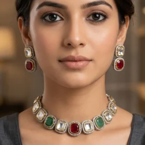 Alternative view of Royal Multicolor Kundan Choker Necklace Set