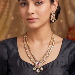 Royal Pink Kundan Teardrop Bridal Necklace Set