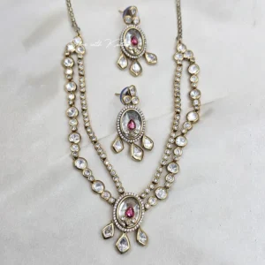 Royal Pink Kundan Teardrop Bridal Necklace Set
