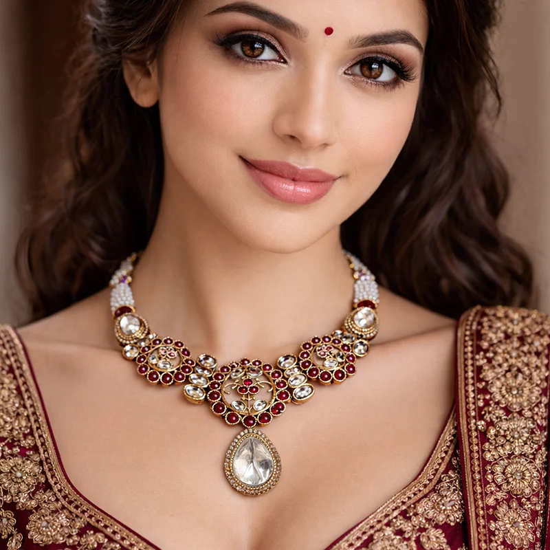 Ruby Floral Kundan Choker Necklace