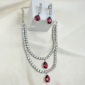 Ruby Radiance Double Layer Necklace Set