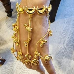 Alternative view of Golden Crescent Charm Hand Harness Bracelet Set