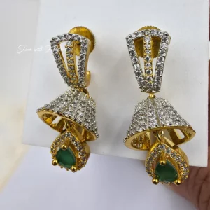 Alternative view of Glow CZ Jhumka Earrings, Green