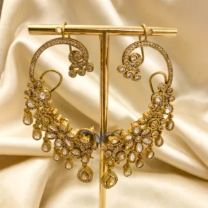Alternative view of Antique Gold Floral Polki Ear Cuff Earrings