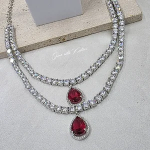 Ruby Radiance Double Layer Necklace Set - Image 3